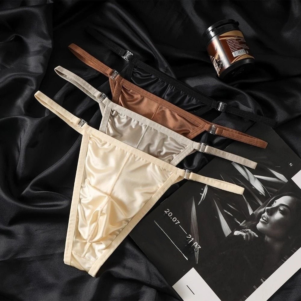 Ribbon Wired Satin - Underpants T-back Men Thong Lingerie Low
