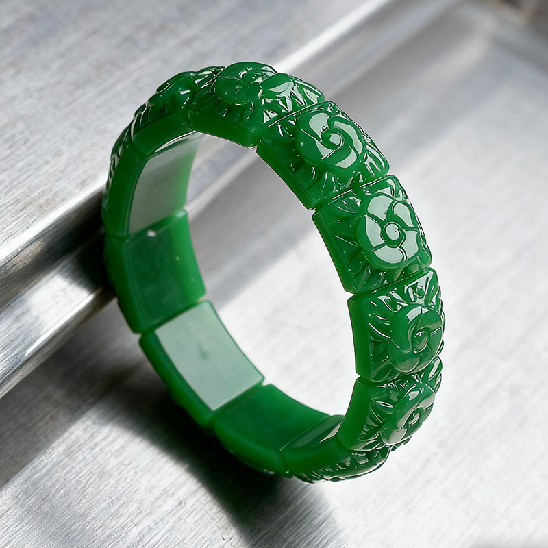 Supply Florist - Real Jade Flower Bracelet Bangle Designer